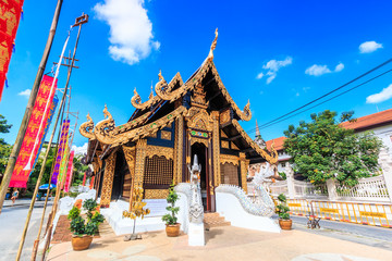 700 years old wooden temple named Wat Inthakhin Saduemuang in Chiangmai province of Thailand. They...