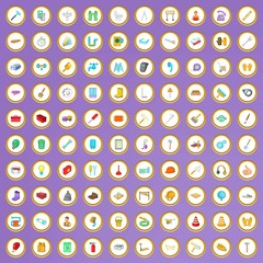 100 repairs icons set in cartoon style