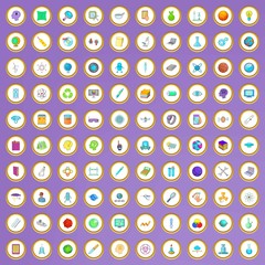 100 scientific icons set in cartoon style