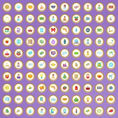 100 shopping icons set in cartoon style