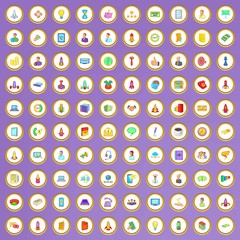 100 startup icons set in cartoon style