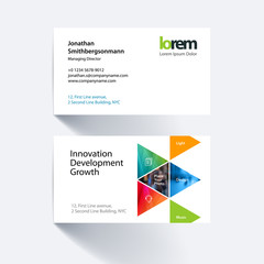Vector business card template with colourful triangular shapes f