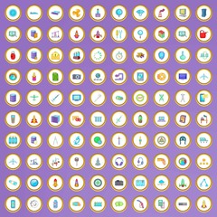 100 technology icons set in cartoon style