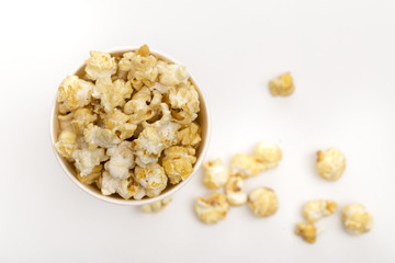 Popcorn on the white background