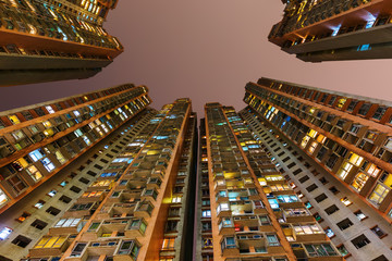 skyscrapers at Causeway Bay, Hong Kong, at night - obrazy, fototapety, plakaty