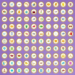 100 warehouse icons set in cartoon style