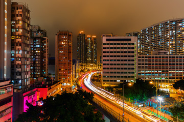 cityscape of Kowloon, Hong Kong, at night