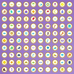 100 weather icons set in cartoon style