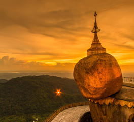 Golden rock or Kyaikhtiyo pagoda in Myanmar. It is the public domain or treasure of Buddhism, no restrict in copy or use