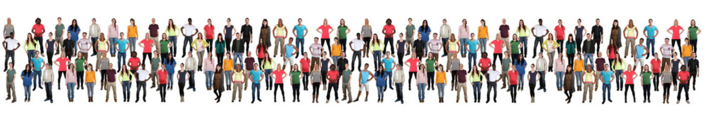 Junge Leute Menschen People Gruppe Menschengruppe multikulturell in einer Reihe bunt