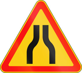 Warning road sign used in Belarus - Road narrows from both sides