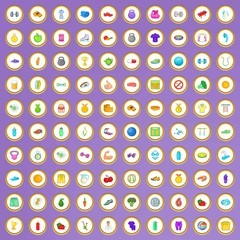 100 wellness icons set in cartoon style