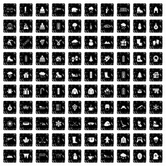 100 winter icons set, grunge style