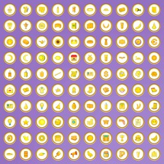 100 yellow icons set in cartoon style