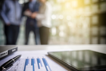 Teamwork process, Blurred abstract background of Business people meeting.