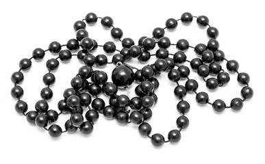 Black beads on a white background
