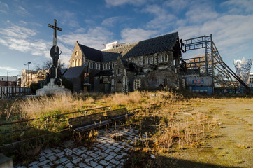 Christchurch, New Zealand, 7 AUG, 2016: Christchurch city's iconic Christchurch Cathedral was severely damaged and lost its spire after the February 2011 Christchurch earthquake.