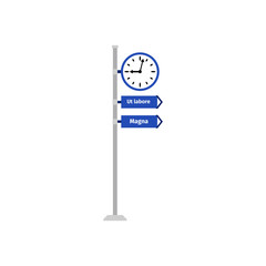 Road direction sign with clock