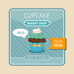 Cute card blue cupcake with chocolate