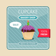 Cute card purple cupcake with candle