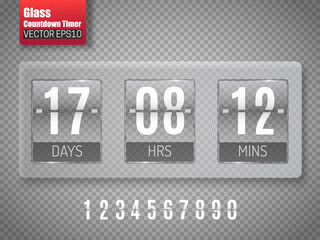Glass Countdown timer isolated on transparent background. Clock counter. Vector