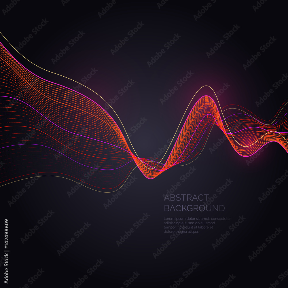Poster abstract background with a dynamic waves and particles.