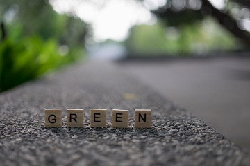 Concept of green living - wooden green alphabet