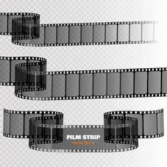 Film strip isolated on transparent background. Movie reel template. Vector