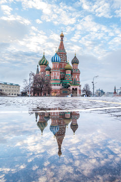 View Of Moscow Red Square At Winter Morning Blue Hour. Moscow, Russia.