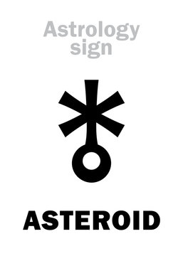 Astrology Alphabet: ASTEROID, little planet. Hieroglyphics character sign (single symbol).