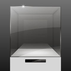 Showcase of glass in the form of a cap on the podium. Exposition of jewelry. Vector graphics with the effect of transparency. Retail store equipment