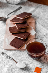 Delicious tea with chocolate chip cookies