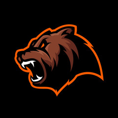 Furious bear head sport vector logo concept isolated on dark background. Modern predator professional team badge design.
Premium quality wild animal t-shirt tee print illustration.