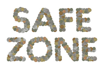 SAFE ZONE – Coins on white background