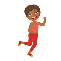 Little happy boy running, boy in motion, a colorful character