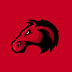 Furious horse head sport club vector logo concept isolated on red background. Modern professional team badge design.
Premium quality wild stallion animal t-shirt tee print illustration.