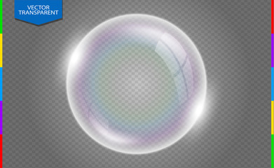 Realistic soap bubbles with rainbow reflection isolated on transparent background. Vector illustration