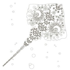 Stylized monochrome stingray doodle style anti stress stock vector illustration