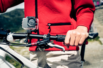 Action Camera Mounted On Mountain Bike