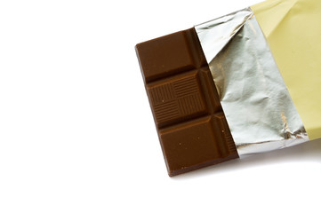 Chocolate bar partially packed in foil and paper