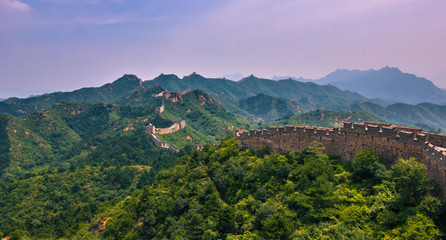 Fototapeta na wymiar China - July 19, 2014: Panorama of the Great Wall of China in Jinshanling