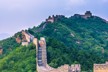 China - July 19, 2014: Panorama of the Great Wall of China in Jinshanling