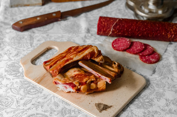 Chopped smoked ribs and sausages