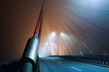 Panele Szklane  Hanging rope bridge, dense fog.