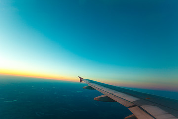 Naklejka premium View from plane window. Clear sky