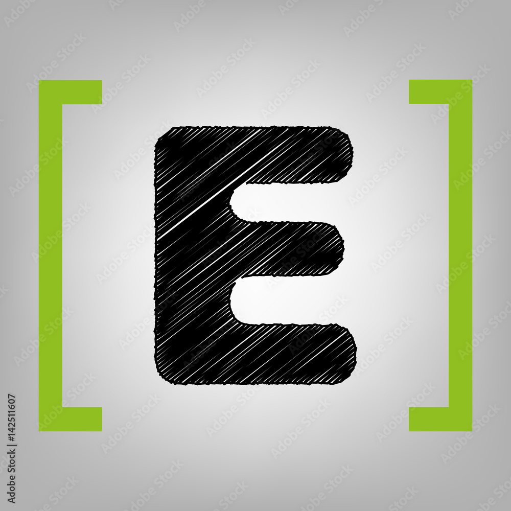 Fototapete letter e sign design template element. vector. black scribble icon in citron brackets on grayish bac