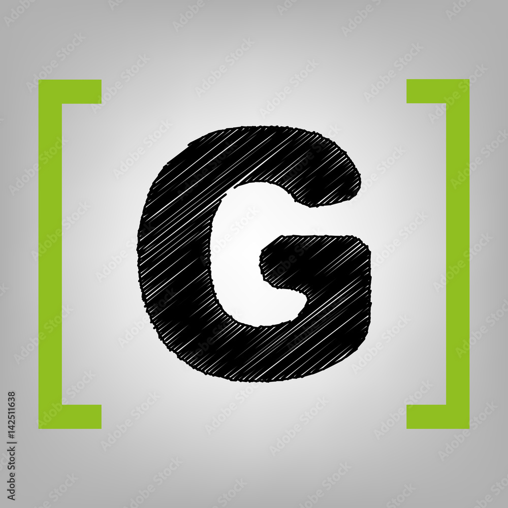 Fototapete letter g sign design template element. vector. black scribble icon in citron brackets on grayish bac
