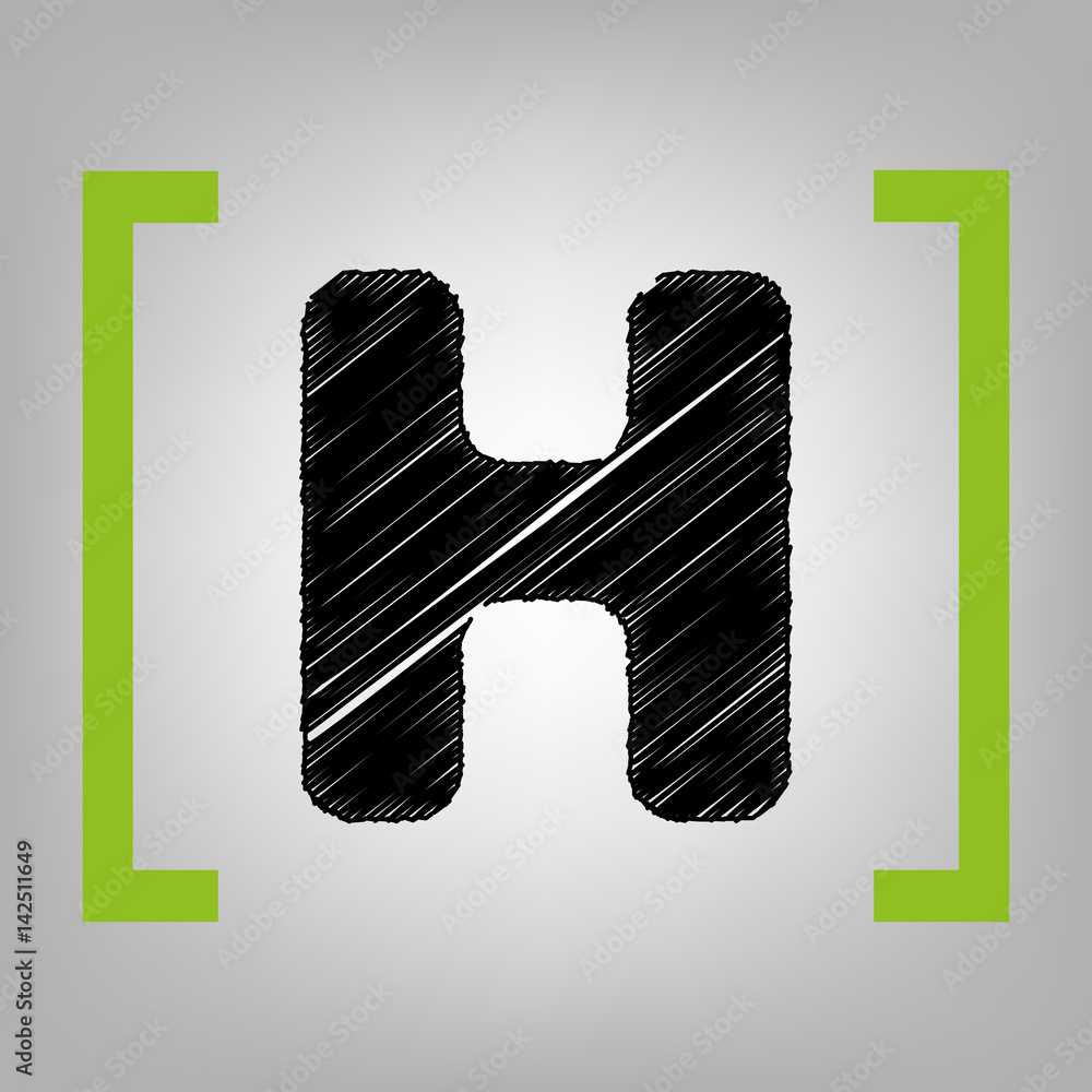 Fototapete letter h sign design template element. vector. black scribble icon in citron brackets on grayish bac