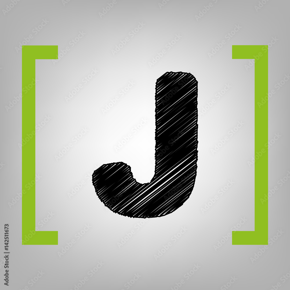 Fototapete letter j sign design template element. vector. black scribble icon in citron brackets on grayish bac