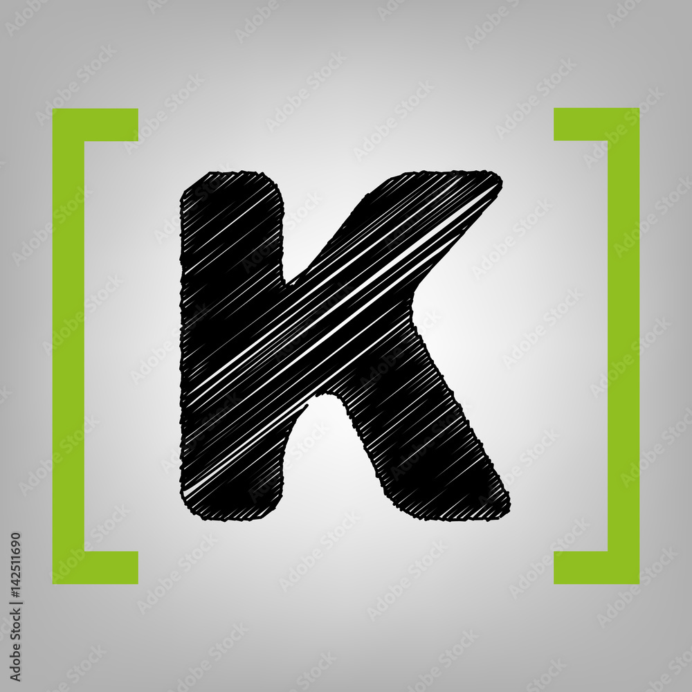 Fototapete letter k sign design template element. vector. black scribble icon in citron brackets on grayish bac